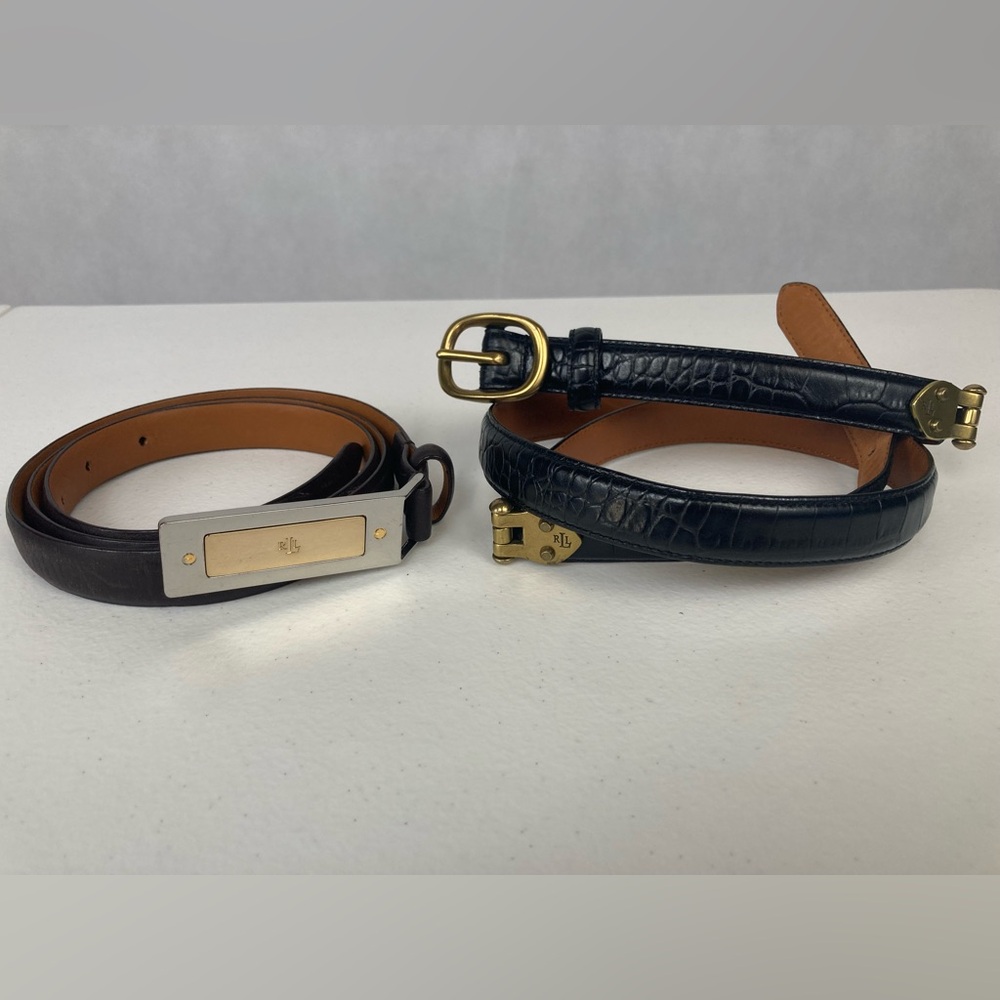 Vintage Lauren Ralph Lauren Black and Brown Leather Belt Set